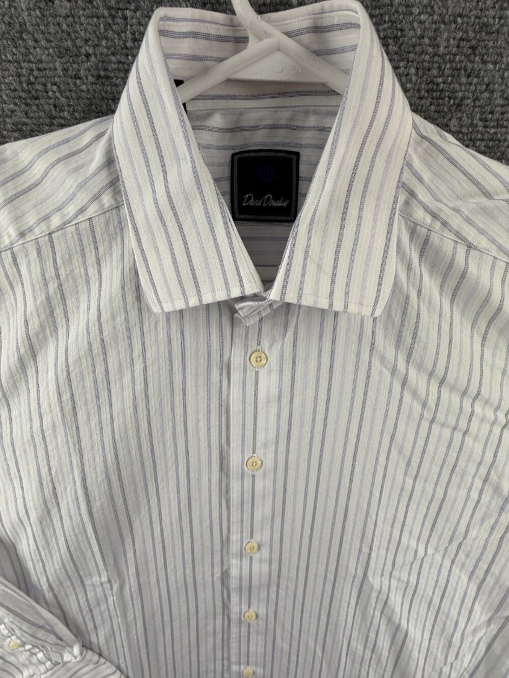 David Donahue Striped 16 34/35 Cotton Blue Men Long Sleeve Button Up Shirt Adult
